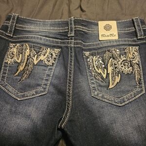 Miss Me Blue Boot Cut Jeans with Embroidered Pocket Design